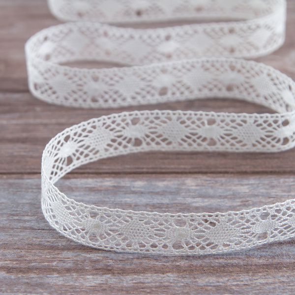 Мерсеризованное хлопковое кружево, 19 мм, белый. Арт 2117/01