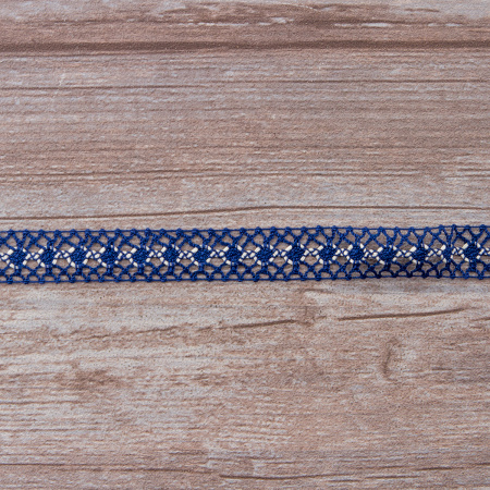 Мерсеризованное хлопковое кружево, 20 мм, цвет синий с молочно-белым. Арт 1825/J6                 