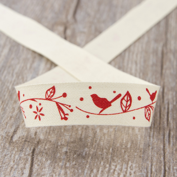 Лента хлопковая на картонной мини-катушке "Птички на ветке". Арт VR15.065