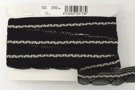 Мерсеризованное хлопковое кружево, 35 мм, цвет чёрный. Арт 2196/14