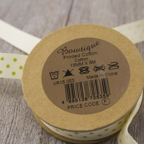 Лента хлопковая на картонной мини-катушке "Точки". Арт VR15.053