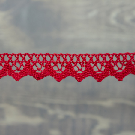 Кружево плетеное, 12 мм, цвет красный, 100% хлопок, 5 м. Арт K-5004-216