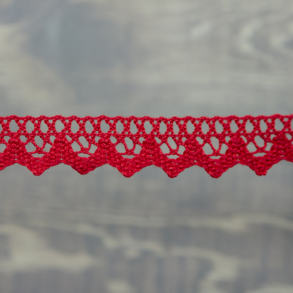 Кружево плетеное, 12 мм, цвет красный, 100% хлопок, 5 м. Арт K-5004-216