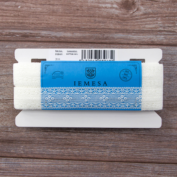 Мерсеризованное хлопковое кружево, 30 мм, цвет белый. Арт 3120/01                 