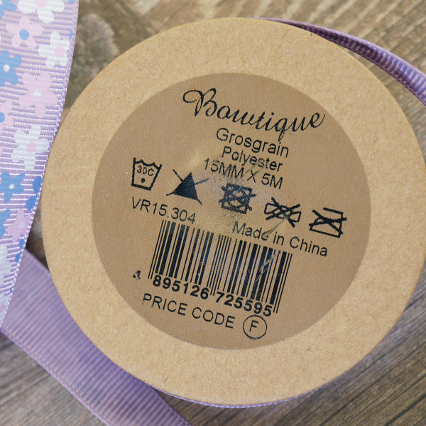 Лента репсовая на картонной катушке "Цветочки". Арт VR15.304