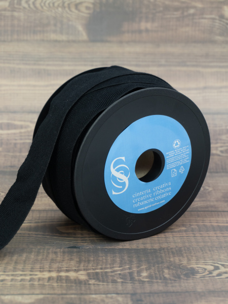 Тесьма киперная SAFISA, 40 мм, 25 м, цвет 01, черный. Арт 0270-40мм-01