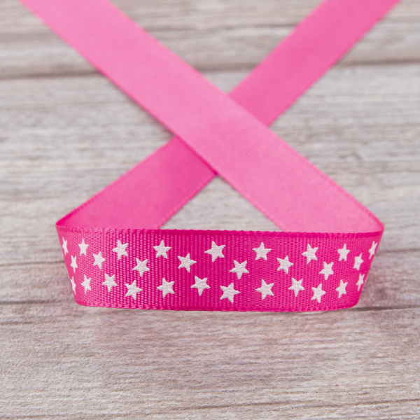 Лента репсовая SAFISA рисунок "звездочки", 15 мм, 15 м, цвет 20, малиновый. Арт 35120-15мм-20