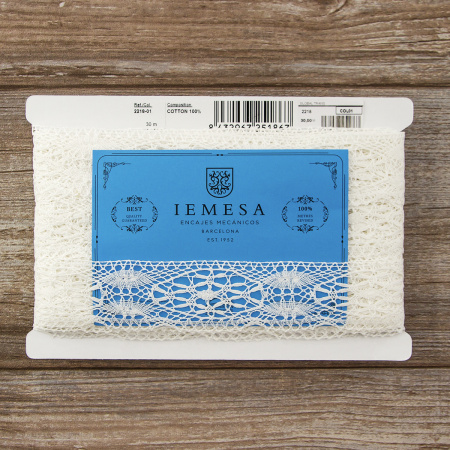 Мерсеризованное хлопковое кружево, 50 мм, цвет белый. Арт 2218/01