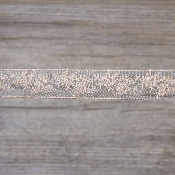 Вышивка на тюле, 23 мм, цвет розовый. Арт I647/F3