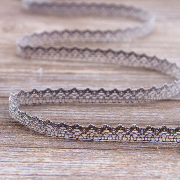 Мерсеризованное хлопковое кружево, 8 мм, цвет серый. Арт 2062/W3