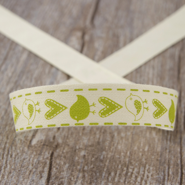 Лента хлопковая на картонноймини-катушке "Птички и подарки". Арт VR15.054