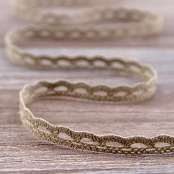 Мерсеризованное хлопковое кружево, 10 мм, цвет серо-зеленый. Арт 1689/K7                 