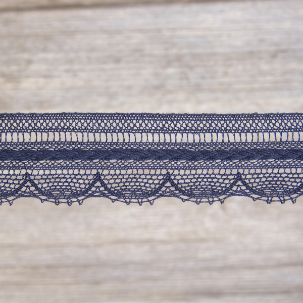 Мерсеризованное хлопковое кружево, 33 мм, цвет темно-синий. Арт 2177/9S
