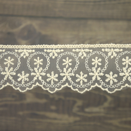 Кружево-вышивка на тюле, 45 мм, цвет бежевый, 100% полиэстер, 3,5 м. Арт T-1281.371