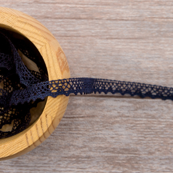 Мерсеризованное хлопковое кружево, 8 мм, цвет темно-синий. Арт 2062/9S