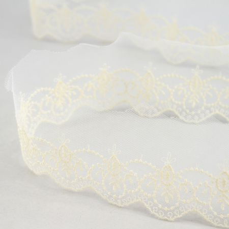 Кружево-вышивка на тюле, 32 мм, 14,6 м. Арт 41708/02