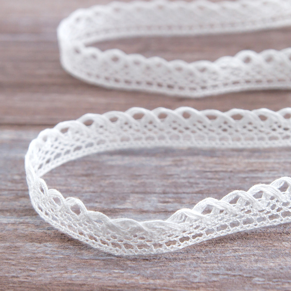 Мерсеризованное хлопковое кружево, 16 мм, белый. Арт 2110/01
