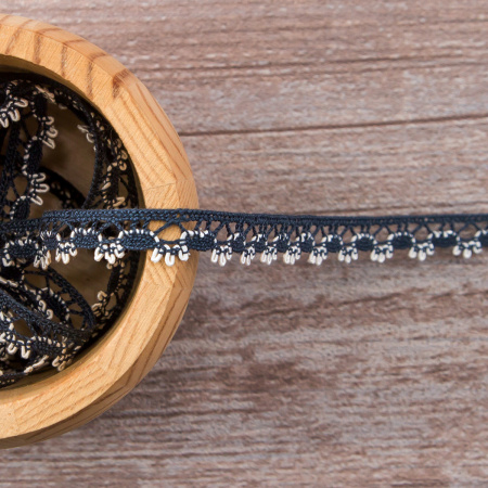 Мерсеризованное хлопковое кружево, 10 мм, цвет синий деним с белым. Арт 3480/G9                 