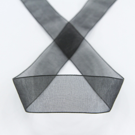 Лента органза SAFISA мини-рулон, 25 мм, 2,5 м, цвет 01, черный. Арт P00520-25мм-01          