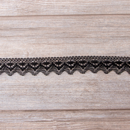 Мерсеризованное хлопковое кружево, 35 мм, цвет черный. Арт 3201/14                 