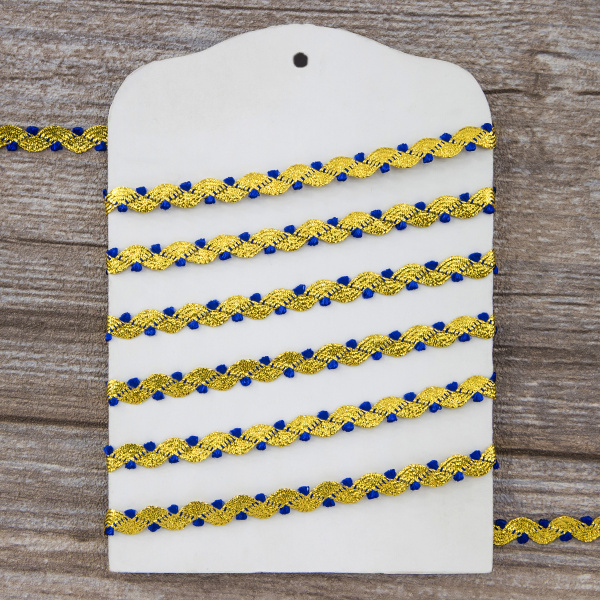 Тесьма PEGA тип вьюнчик люрекс, золото с синим, 7 мм. Арт 841519821DA707
