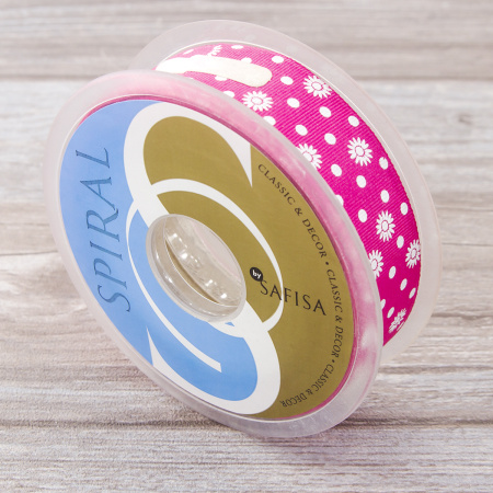 Лента репсовая SAFISA с напечатаным рисунком, 25 мм, 15 м, цвет 20, малиновый. Арт 25313-25мм-20