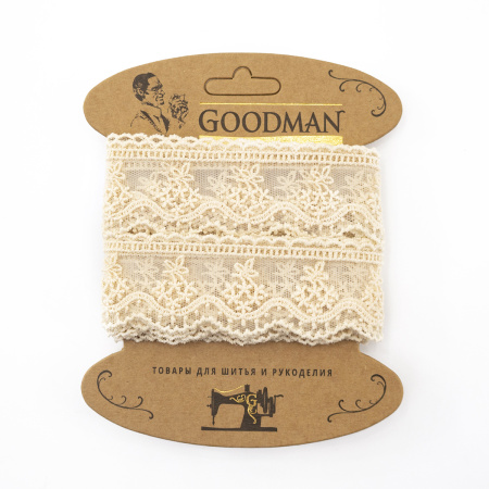 Кружево-вышивка на тюле, 23 мм, цвет бежевый, 100% полиэстер, 4,5 м. Арт T-3011.371