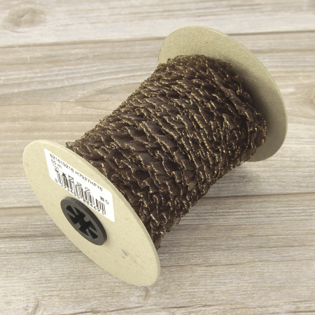 Рюш эластичный PEGA, коричневый с золотым люрексом, 18 мм. Арт 821619218H7927          