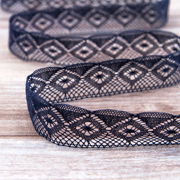 Мерсеризованное хлопковое кружево, 25 мм, цвет темно-синий. Арт 2023/9S