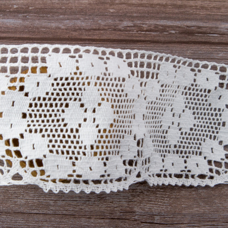 Мерсеризованное хлопковое кружево, 95 мм, цвет белый. Арт 2229/01