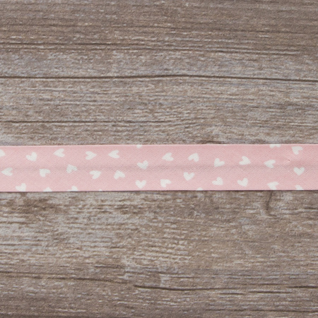 Косая бейка декоративная "сердечки", 18 мм, цвет розовый. Арт 3313/18/1