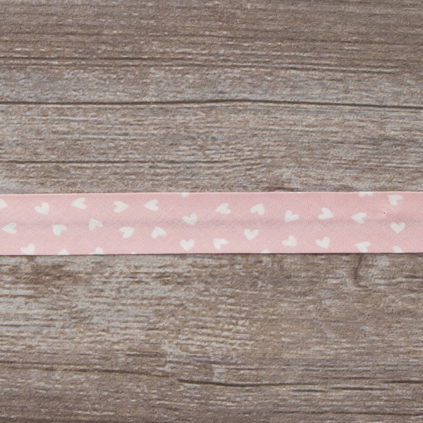 Косая бейка декоративная "сердечки", 18 мм, цвет розовый. Арт 3313/18/1