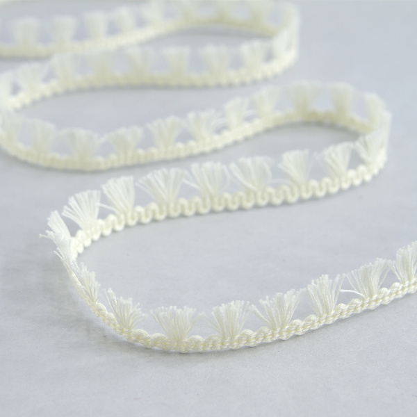 Тесьма декоративная, 16 мм, с бахромой, цвет молочно-белый. Арт 2204/18