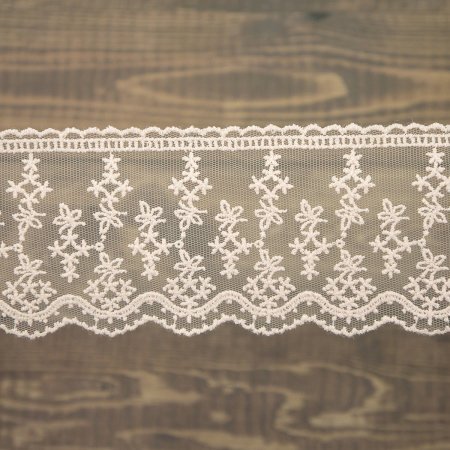 Кружево-вышивка на тюле, 70 мм, цвет розовый, 100% полиэстер, 4,5 м. Арт T-3013.308