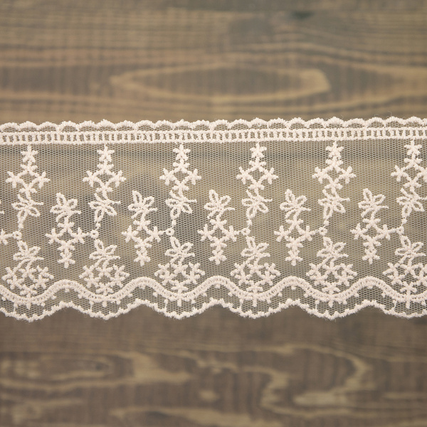 Кружево-вышивка на тюле, 70 мм, цвет розовый, 100% полиэстер, 4,5 м. Арт T-3013.308