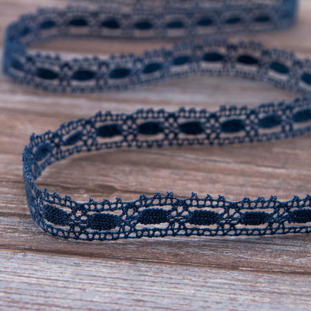 Мерсеризованное хлопковое кружево, 15 мм, цвет джинсово-синий. Арт 1798/89                 