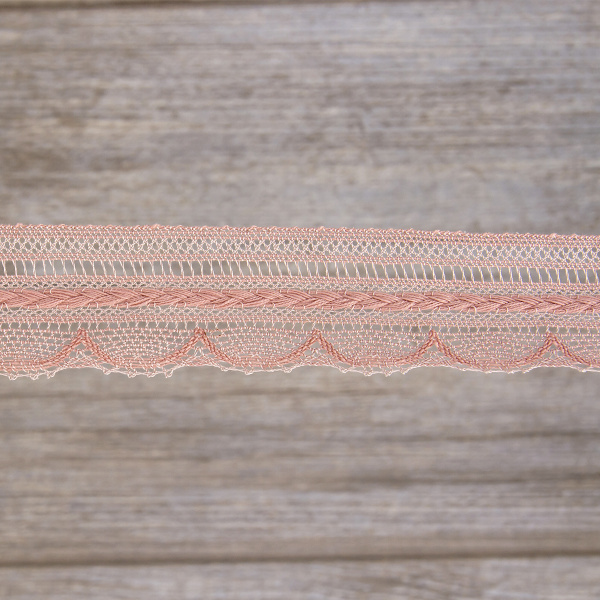 Мерсеризованное хлопковое кружево, 33 мм, цвет пыльно-розовый. Арт 2177/W4