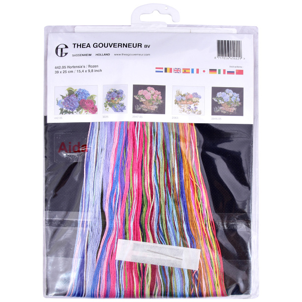 Набор для вышивания "Гортензия и роза", канва аида (черная) 18 ct. Арт 442.05                  