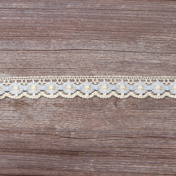 Мерсеризованное хлопковое кружево, 23 мм, цвет бежевый/сиреневый. Арт 3679/98