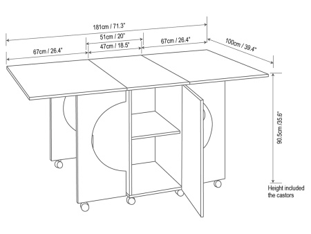 Стол раскройный CUTTING TABLE II, МДФ, 510 х 1000 х 900 мм, цвет серый дуб. Арт TLM.CT2-G001                