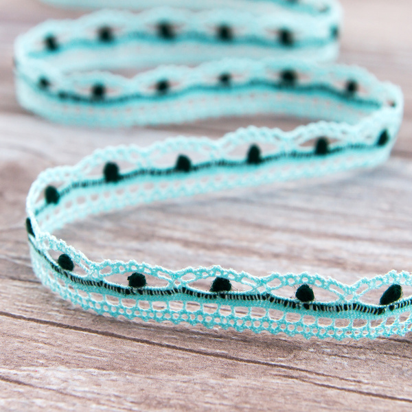 Мерсеризованное хлопковое кружево, 15 мм, голубой. Арт 2150/82