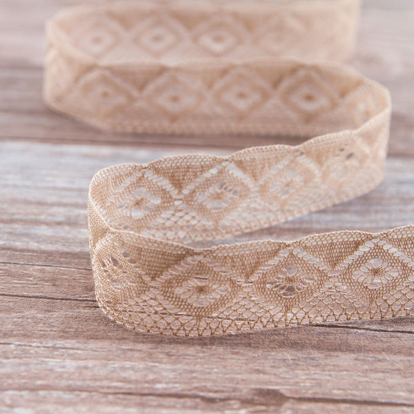 Мерсеризованное хлопковое кружево, 25 мм, цвет серо-бежевый. Арт 2023/27