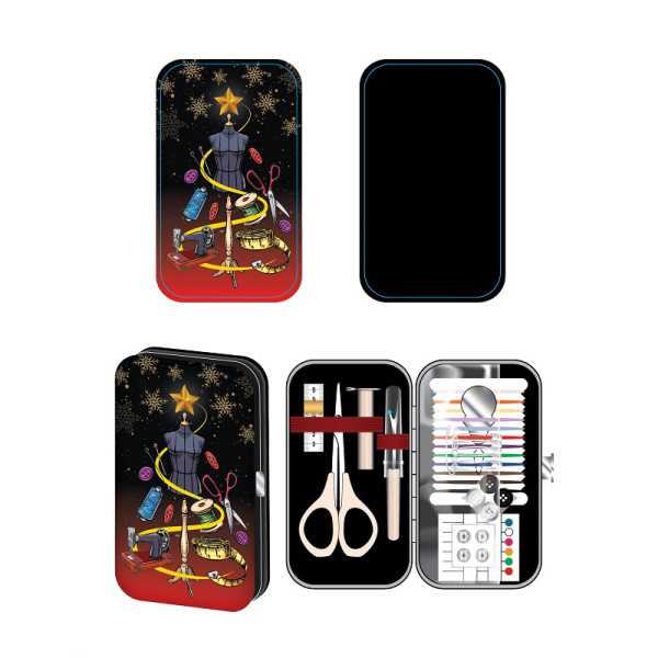 Швейный набор в футляре из искусственной кожи, 2 дизайна, 14 шт. в картонном прикассовом стенде. Арт N4375