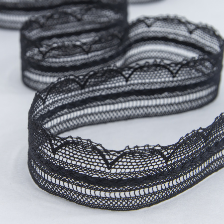 Мерсеризованное хлопковое кружево, 33 мм, цвет чёрный. Арт 2177/14