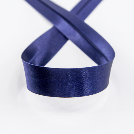 Косая бейка атласная 20 мм, 25 м, цвет 15, темно-синий. Арт 6260-20мм-15            