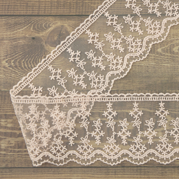 Кружево-вышивка на тюле, 70 мм, цвет розовый, 100% полиэстер, 4,5 м. Арт T-3013.308