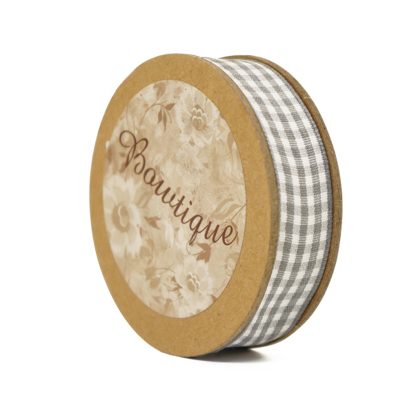 Лента с рисунком на картонной катушке "Клетка", цвет серый. Арт R13115/007