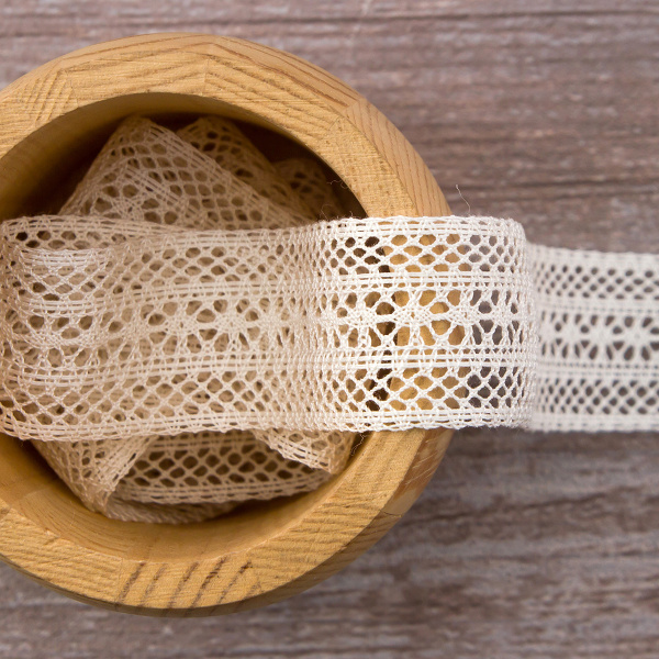 Мерсеризованное хлопковое кружево, 30 мм, шампань. Арт 2120/72