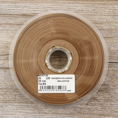 Косая бейка хлопок/полиэстер 20 мм, 25 м, цвет 64, молочный шоколад. Арт 6120-20мм-64            