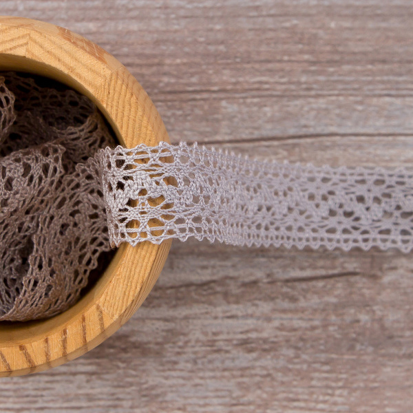 Мерсеризованное хлопковое кружево, 20 мм, цвет светло-серый. Арт 3037/64                 